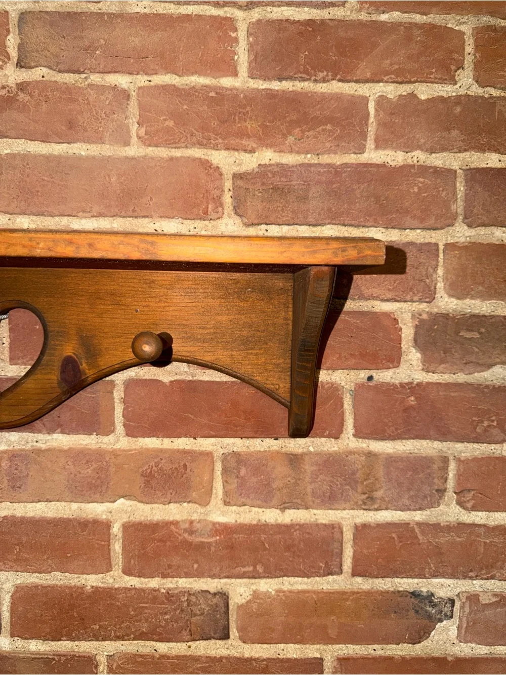 Heart Cutout Wooden Wall Shelf in Brown - Classic Rustic Farmhouse Coat Hanger